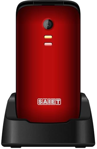 SAIET - Cellulare per Senior Facile e Intuitivo da Usare SCUDOtre - Telefono per Anziani con Tasti e Caratteri Grandi - Audio Amplificato e SOS - Rosso