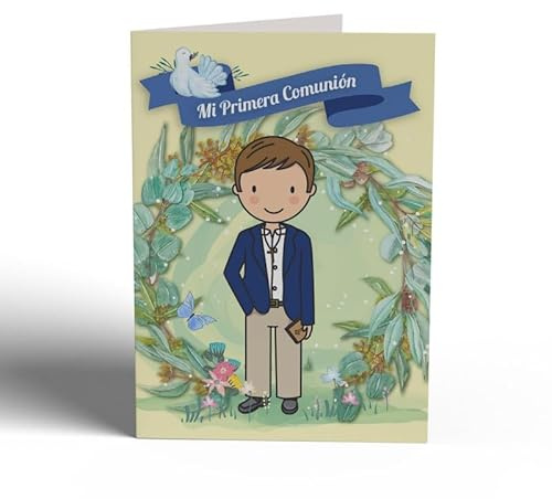 Tarjeta de Felicitación de Comunión para Niño Color Beige