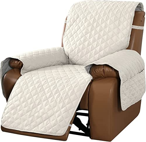 Copripoltrona Relax Reclinabile Trapuntato Copridivano Reclinabile, Copertura Salvadivano per Poltrona Antiscivolo Antivegetativa per Protezione Divano con Fascia Elastica (Avorio,1 Posto/Sedia)