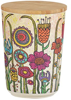 WENKO Boîte de conservation Flowers, récipient de conservation, couvercle en bambou, conservation hermétique de mueslis, farine et sucre, sans BPA, contenance 0,7 litres, Ø 10,5 x 14,5 cm, multicolore