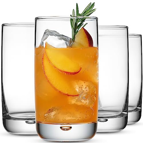 Juego de 4 vasos Highball Base Pesada Copas de cóctel de 16 oz Vasos de vidrio para agua, jugo, cerveza y cócteles.
