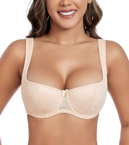DotVol Women's Lightly Padded Balconette Bra Lace Demi Balcony Push Up Underwired Bralette(Beige#1,38DD)