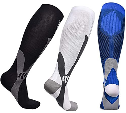 Miavogo 3 Paar Kompressionsstrümpfe für Damen und Herren, Stützstrümpfe mit Elastisch, Compression Socks Herren, Geeignet für Sport, Reisen, Fitness(4XL/5XL)