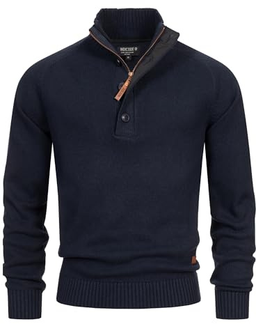 Indicode Herren INIsalu Pullover aus 70% Baumwolle mit Stehkragen | Strickpullover für Männer Navy, L