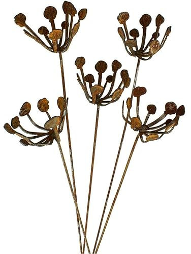 Greethga Patio de Jardin Insert en Fer Forgé en Métal Fleurs en Métal Rouillé Décoration de Jardin, Sculpture en Métal Ensemble de 5 Piquets de Jardin