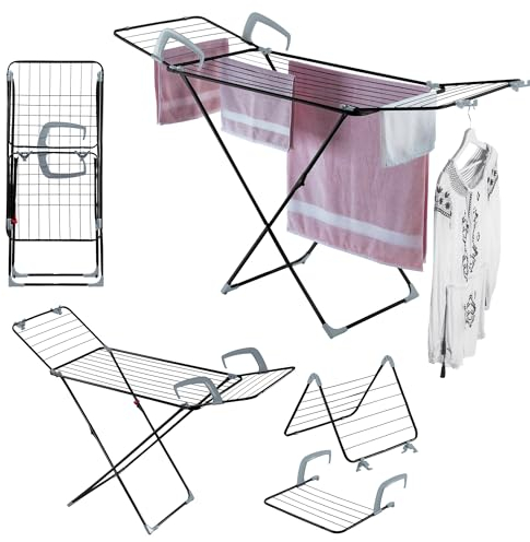 KADAX 3in1 Wäscheständer mit Rollen, klappbarer Flügelwäschetrockner mit 18 m Trockenlänge – für Boden, Heizung & Badewanne, platzsparend & mobil (Schwarz)
