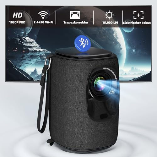 Beamer, Auto Trapezkorrektur/Elektrischer Fokus, WiFi Bluetooth1080P Full HD, Unterstütz Lisowod 20000L Heimkino Tragbare Projektor, Kompatibel mit TV Stick/PS5/HDMI