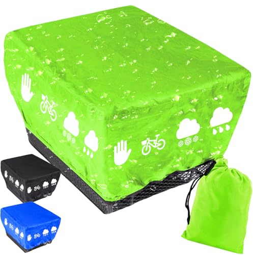 AUNGCSHE Funda Impermeable para Cesta De Bicicleta, Cesta Bicicleta, 46x32x20 cm Cubierta De Lluvia, Cesta Bicicleta con Patrón Reflectante, para La MayoríA De Bicicletas (Verde)