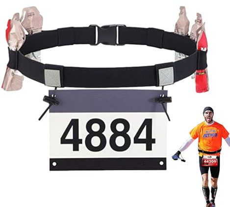 Triat_hlon Running - Cinturón para números de Carrera, elástico, Correas de cordón, Correa para el número de Carreras, con Aros de Gel energético