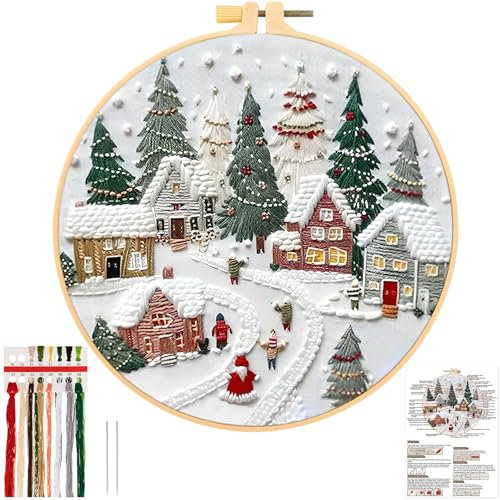 JSRQT Christmas Stickerei Starter Kit für Erwachsene Anfänger,Weihnachten Handgemachtes Kreuzstich Stickerei Kit,Nadelspitzen-Stickset für Heimdekoration