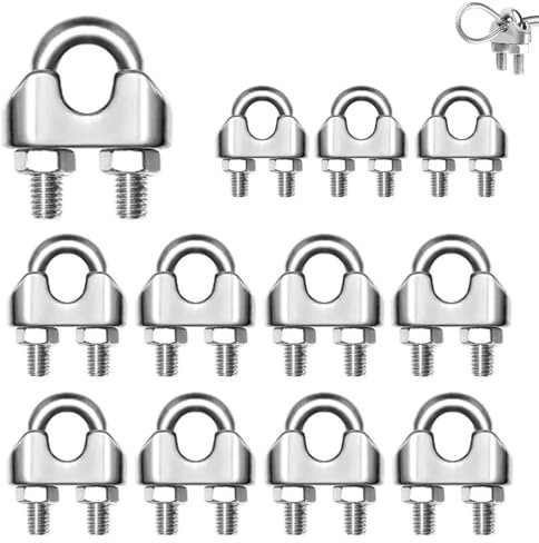 Bhina 20 Pezzi Morsetti per Cavo M6 Acciaio Morsetti per Funi Metalliche M6 Acciaio Inossidabile Stringicavo Clip di Fissaggio Della Sella con Bullone a U per Sartiame Fune e Cavo di Tensione