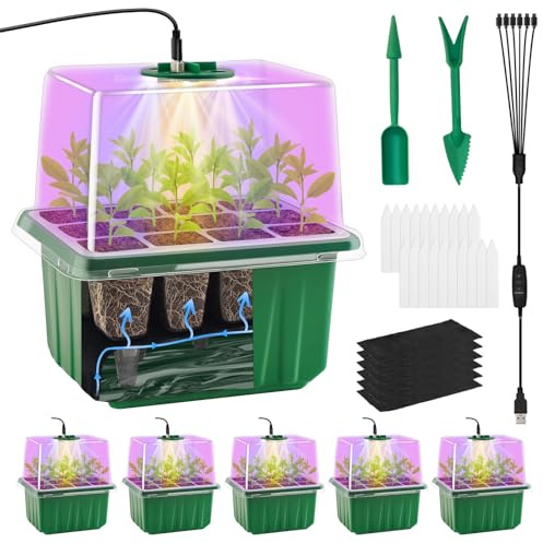 GOONMILL Self-Watering Seed Starter Tray with Timed Grow Light, 6 Packs Plant Starter Tray Seedling Starter Kit with Humidity Domes Base Indoor Mini Greenhouse for Gardening Seeds Growing Starting