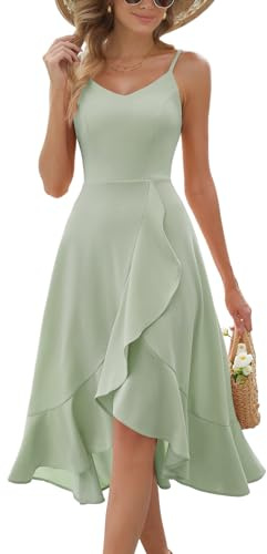 DRESSTELLS Women's Cocktail Dress for Formal Wedding Guest, Modest Church Bridesmaid Prom Party Aline High Low Ruffle Dresses LightGreen L