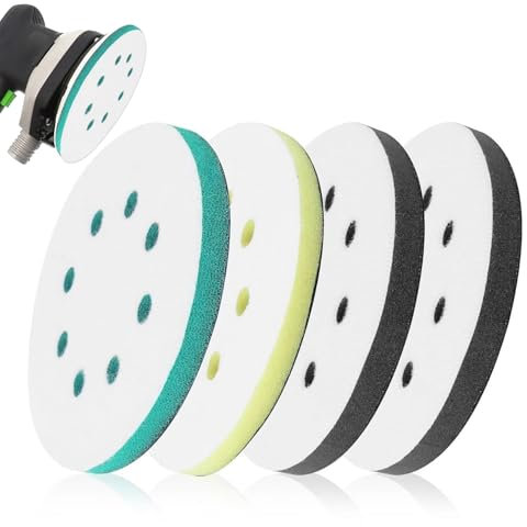 4 Pcs Polishing Pads,Orbital Sander Discs,for Drill,Sanding,Sponge,Foam,Attachment,Buffing,Polish,125mm Pad for 8 Holes Soft Disc,Hard Cushion Buffer,Impact Resistant Low Noise(Green,Yellow,Black)