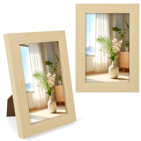 DERAYEE Cadre Photo Bois Naturel avec Support 10 * 15CM 1PCS,Cadre Photo Bois en MDF avec Fermeture à Visser, Panneau Arrière,Verre Plexiglas de Haute Qualité