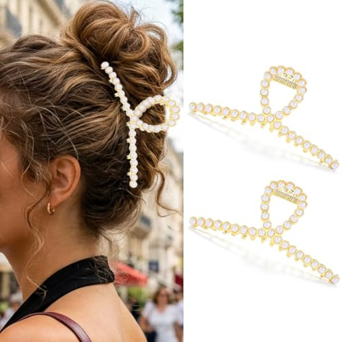 Zoestar Fermagli per capelli con perle, in metallo dorato, con perle, accessori per capelli eleganti per donne (confezione da 2)