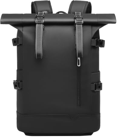 GYakeog Rolltop Rucksack Wasserdichter für Damen & Herren 40L Groß Fahrradrucksack 17,3 Zoll Laptop Rucksack Perfekt für Arbeit Schule Reisen und Outdoor Aktivitäten-Schwarz