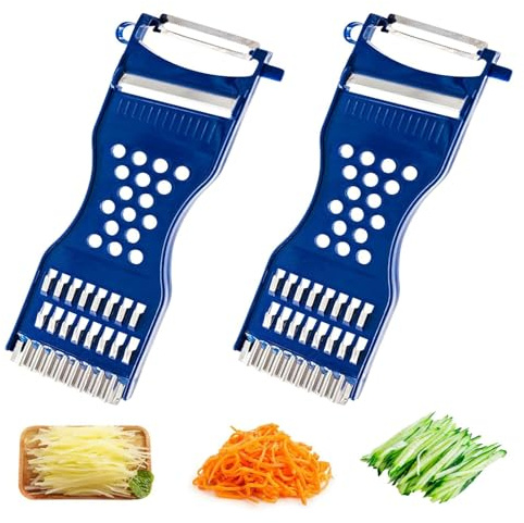 2 Stück Gemüsefriseur, Gemüse Friseur, Wiederverwendbar Multifunktionaler Sparschäler Streifenschneider, Einfach zu Reinigen Praktische Streifenschäler für Gemüse (Blau)