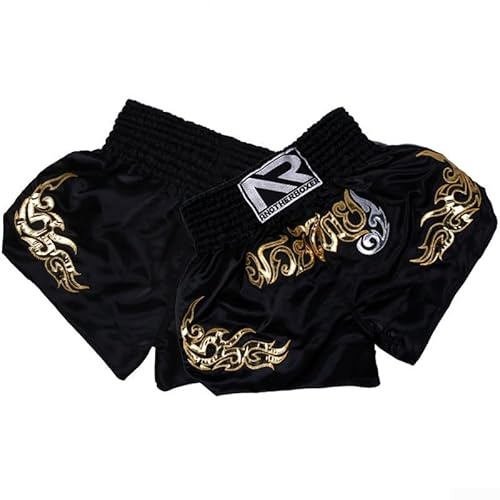Eawfgtuw Anotherboxer - Pantaloncini da kickboxing, MMA, Muay Thai, da allenamento, unisex, in misto poliestere, elastico in vita, traspiranti (nero, L)