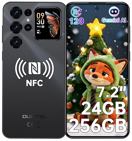 OUKITEL C68 Plus Handy Ohne Vertrag - 24GB+256GB 6000mAh Akku Smartphone Ohne Vertrag 64MP+8MP 7,2 Zoll 120Hz Display mit 1,81 Rückbildschirm Android 15 Simlockfreie Handys Dual SIM NFC/Face ID/BT5.0