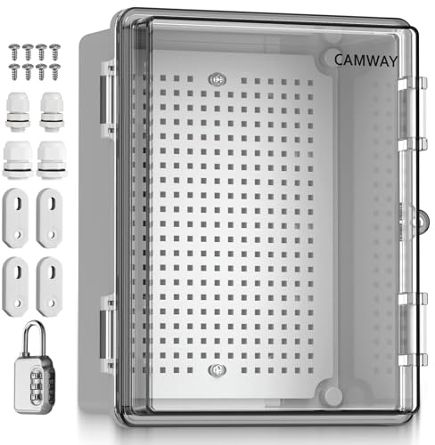 CAMWAY vattentät distributionslåda, IP67 vattentät kopplingsskåp, ABS plasthölje ellåda, enkel installation strömlåda med kombinationslås tillbehör för inomhus- och utomhusbruk, transparent