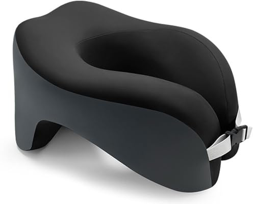 U-formad kudde i minnesskum för kontor och skola, bärbar nackstödskudde för resor vuxna och barn, ergonomisk kramkudde (svartgrå)