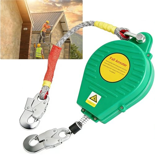 Dispositivo Anticaduta Retrattile Certificato, 3-20m Imbracatura di Sicurezza Anticaduta Tetto con Gancio Girevole, Dispositivo Retrattile di Sicurezza Anticaduta per Lavoro Aereo (Verde, 10m)