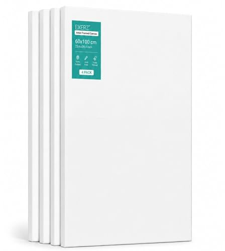 EXERZ Uppspänd Målarduk 60x100 cm, 4-Pack, 100% Bomull, Trippelgrundad | 4 stora målardukar i 60x100 cm, trippelgrundade och redo för akryl- och oljemålning.