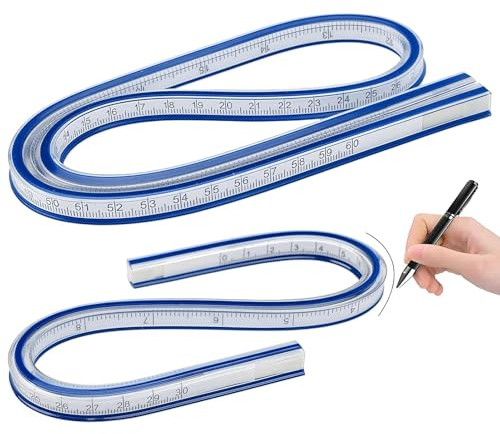 Lot de 2 règles courbes - Règle courbée flexible - Pour la menuiserie, le dessin de graphiques et de vêtements - Règle flexible de 30 cm et 60 cm