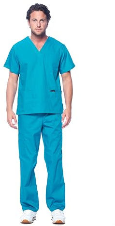 Dagacci Scrubs Medical Uniform Men Scrubs Set Medical Scrubs Top and Pants - Green - XS