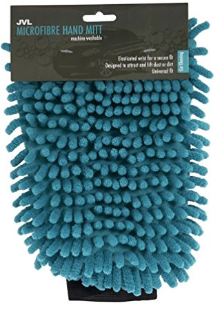 JVL Car Care Cleaning Range Hand Mitt with Elasticated Cuff, Chenille and Microfibre, Teal/Grey, 23.5 x 16 x 2 cm
