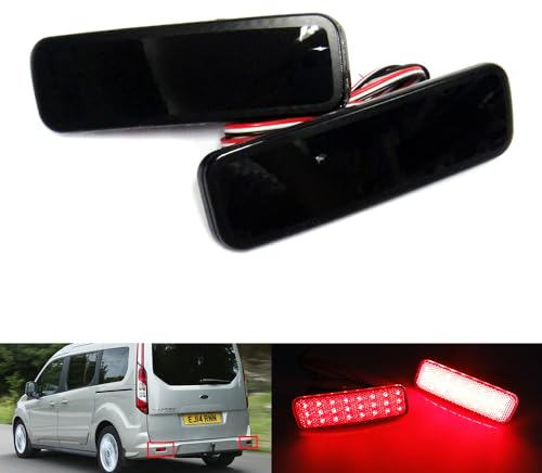 RZG 2x Black Smoked Lens Rear Bumper Reflector LED Fog Tail Stop Brake Light DRL For 2012-up Transit Tourneo Connect Courier Custom