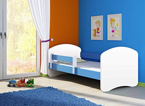CLAMARO 'Fantasia Basic' 160 x 80 Kinderbett Set inkl. Matratze und Lattenrost, mit verstellbarem Rausfallschutz und Kantenschutzleisten - Farbe: Weiß/Blau