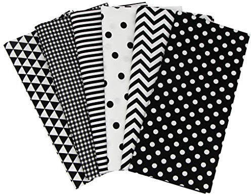 Jukway 6 Piezas Tela de Algodón Sarga 50 x 50 cm Telas para Mascarillas Patchwork Tejido Patrones Impresos Textiles para Costura, Acolchado, Decoración de Bricolaje, Artesanales (Negra)