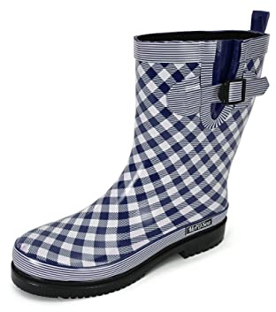 MADSea Bottes en caoutchouc Ocean Checkered demi-tige à carreaux pour femme, bleu foncé, 36 EU