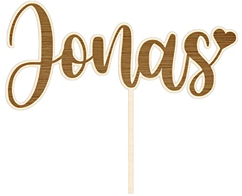 Cake Topper mit Wunschnamen graviert personalisiert Torten Kuchen Deko Tortenstecker - aus Holz oder Acryl, superfeine hochwertige Gravur 10, 15, 20 und 25 cm (Holz Birke Multiplex)