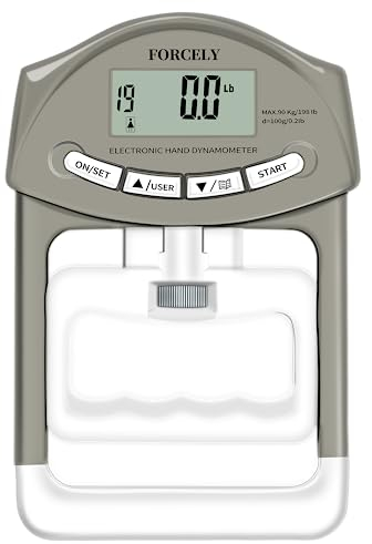 Probador de fuerza de agarre digital Dinamómetro de mano para medidor de medición de potencia de dedo Captura automática electrónica 198 Lbs 90 Kgs para uso en clínica de deportes en el hogar, gris