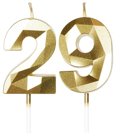 mciskin Gold 29th Birthday Candles, 3D Number 29 Candles for Cake, Girls Boys 29th Birthday Decorations,Pearl Gold Candle Cake Topper Decorations for Birthday Party Weddings Anniversary Supplies