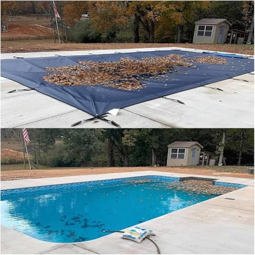 Inground Swimming Pool Safety Cover with High Strength PP Mesh Winter Leaf Pool Cover for Rectangle Pools (Blue 5m x 10m/16ft x 33ft)