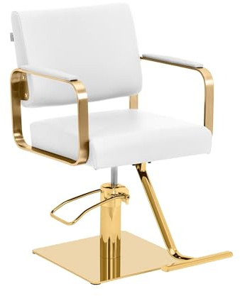 physa Poltrona da parrucchiere con poggiapiedi 50-66 cm, 200 kg Bianco, oro Poltrona da parrucchiere Sedia da parrucchiere Poltrone per parrucchieri
