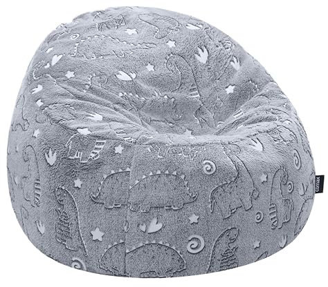 MeMoreCool Sitzsäcke für Kinder von 8-12 Jahren, Kleinkinder Sitzsack Sofa mit Füllung – Bohnensofa für Jungen und Mädchen, Bequemer Bodenstuhl für Spielzimmer und Kinderzimmer, Grau Dino