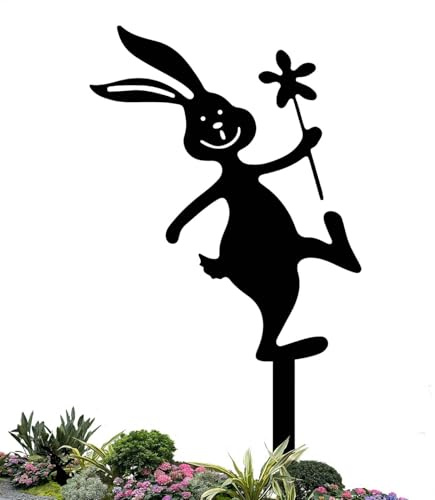 Piquets de pelouse de lapin, décoration de jardin de lapin en métal | Décoration de piquet de lapin en métal pour pelouse, décorations extérieures de pelouse de cour de lapin noir pour