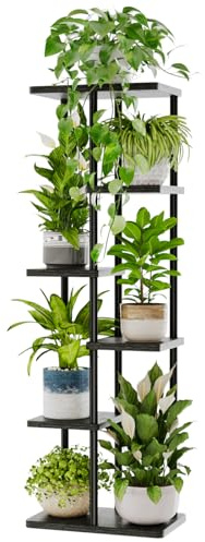 Bamworld Porta Piante da Interno ed Esterno per Balcone – Fioriera Verticale in Metallo e Legno con 6 Ripiani – Disponibile in Nero – Portavasi Decorativo – Scaffale Piante – Arredo Giardino