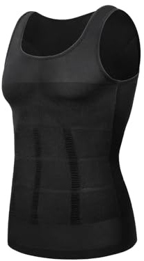 Debardeur Gainant Homme 2 pièces Hommes Minceur Corps Shaper Poitrine Compression Chemises Ventre contrôle Shapewear Abdomen Minceur Gilet Taille Corset débardeur(Black,L)