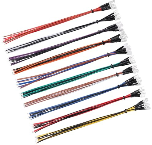 YIXISI 50 ST 5mm LED-Dioder, 12V 20cm LED-Förkopplad lampa, Emitterande Dioder Förkopplade, 10 Färger