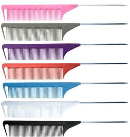 Veemoon Peines de Rata Antiestáticos 6 Piezas (, Morado,) Puntas de Acero para Peinar, Cardar y Dividir Cabello en Salones y Uso Doméstico