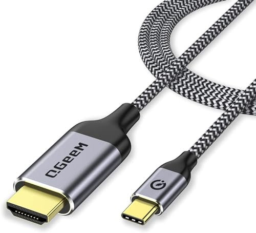QGeeM USB C to HDMI Cable Adapter 6Ft 4K@60Hz, USB Type C to HDMI Thunderbolt 3/4/5 Compatible for iPhone17/16/15,Galaxy,MacBook Pro/air/neo,IPad pro,Surface,Dell XPS,HP,Thinkpad,Pixelbook,and More