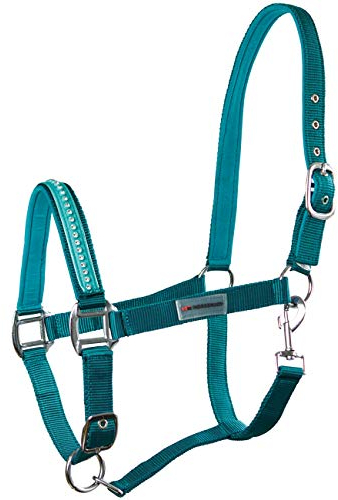 Horsenjoy Halfter Glitter Strass - Steine Pferdehafter Crystal Stallhalfter (Cob, türkis)