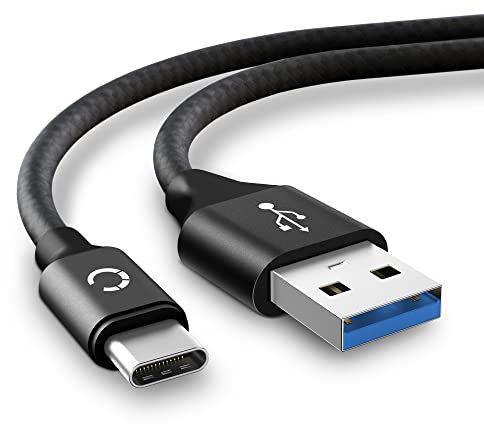 CELLONIC® USB Kabel 2m kompatibel mit Poly Blackwire 3320, C5210, Voyager 4320 UC, Free 60, 4310 UC Headset/Kopfhörer Ladekabel USB C Type C auf USB A 3.1 Gen 1 Datenkabel 3A schwarz Nylon