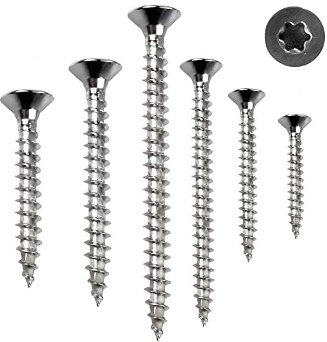 Spånskruvar Torx träskruvar rostfria skruvar VA V2A skruvar set spånskiva försänkta skruvar helgängade universalskruvar A2 6,0 x 70 mm 500 stycken TX25 Stahlia